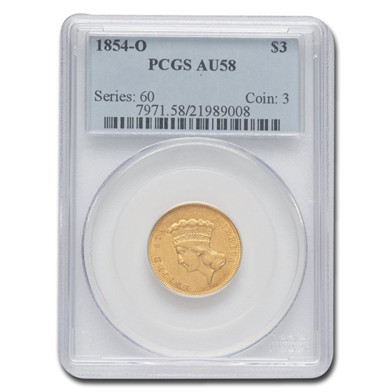 1854-O $3 Gold Princess AU-58 PCGS 1854-O $3 Gold Princess AU-58 PCGS